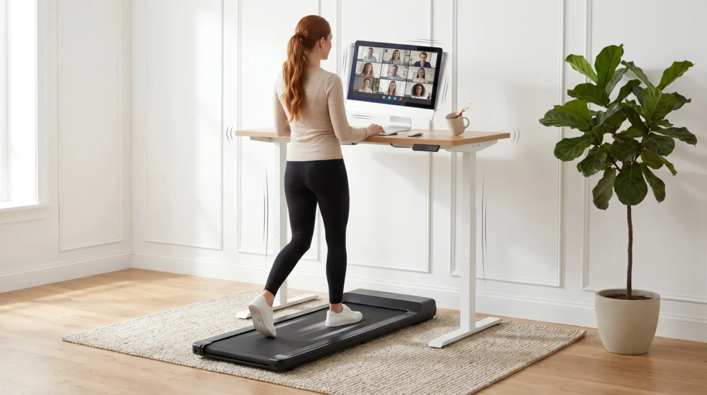 Standing desk used with a walking pad underneath