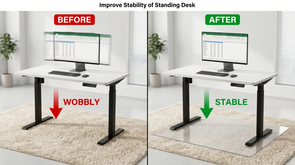 standing desk leg compressing carpet surface