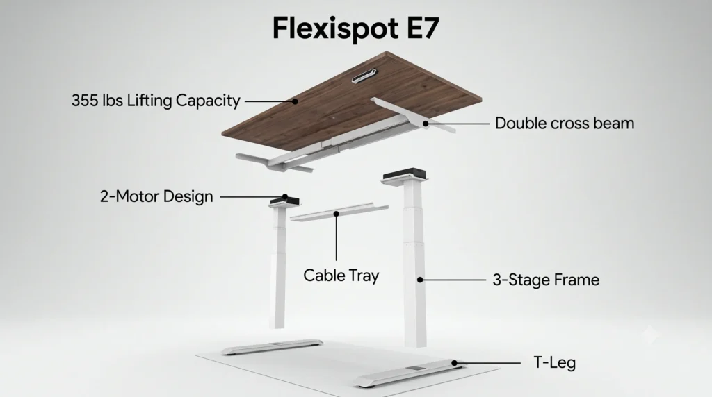 FlexiSpot E7 standing desk height adjustment range from 22.8 to 48.4 inches