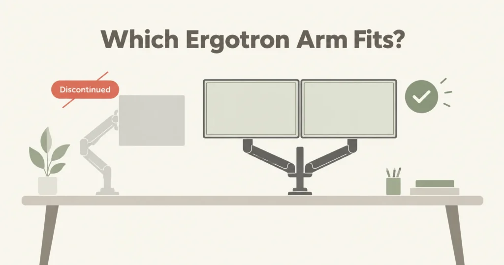 Guide preview comparing current Ergotron dual monitor arm models after the classic version was discontinued